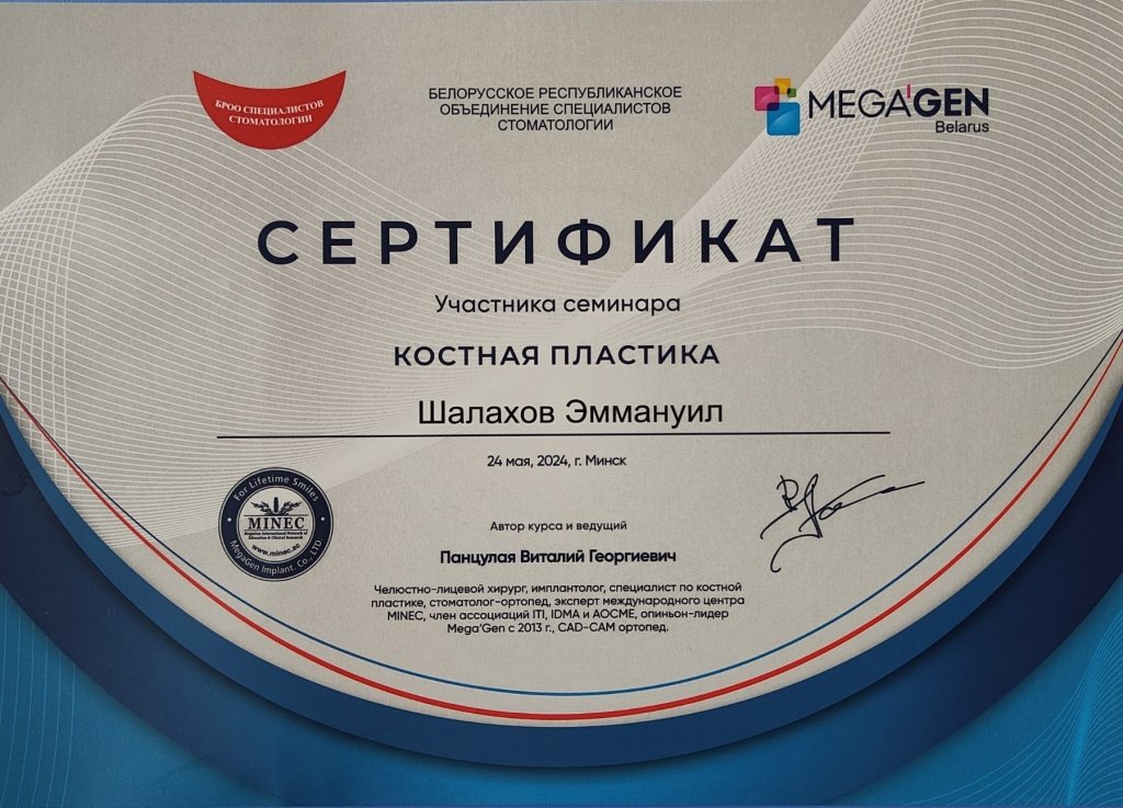 Сертификат Шалахов Эммануил Владимирович
